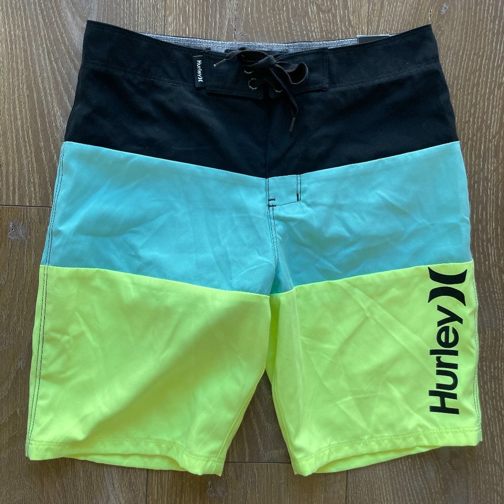 NWT Boy's Hurley Triple Threat Board Shorts Tropical Twist Black Blue Neon Yello